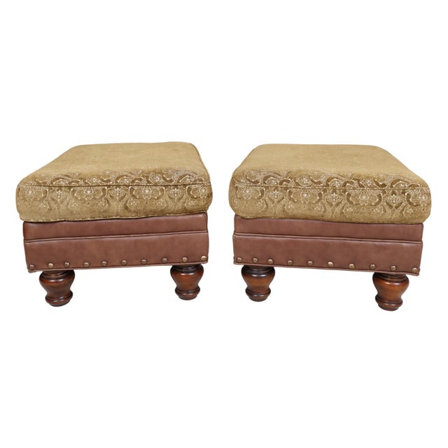 Cabin Southwood Traditional Upholstered Ottomans, a Pair For Sale - Image 3 of 7