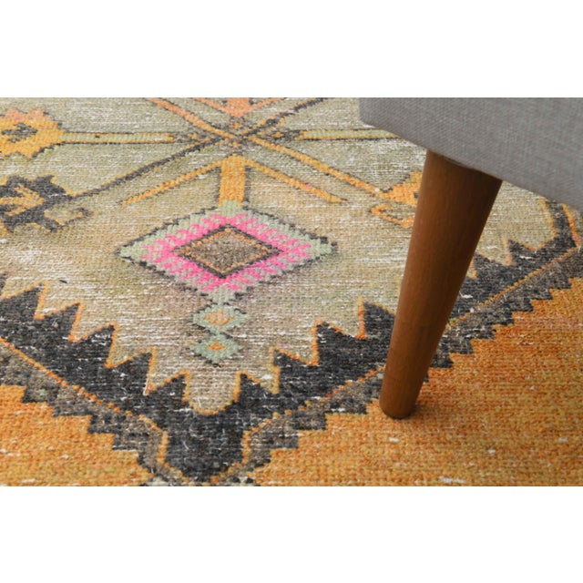 1970s Turkish Hand-Knotted Wool Cotton Orange Runner Rug For Sale - Image 4 of 12