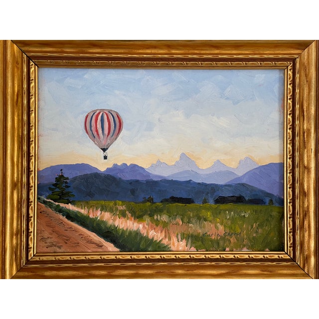 Contemporary Oil on Canvas Landscape With Hot Air Balloon, Signed & Framed For Sale - Image 10 of 10