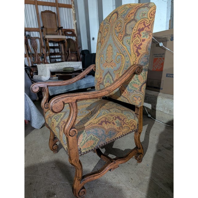 Vintage French Provincial Paisley Upholstered Armchair With Matching Ottoman For Sale - Image 11 of 14