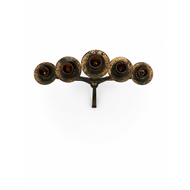 Large Mid-Century Modern Brutalist Five-Arm Gilt Iron Candelabra, 1960s For Sale - Image 4 of 7