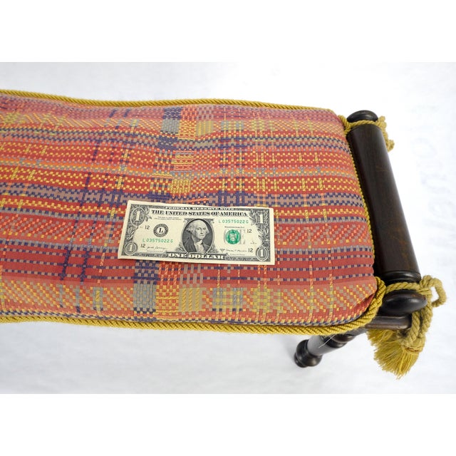 Fine Turned Solid Mahogany Base Tassels Decorated Upholstery 48" Long Bench MINT For Sale - Image 15 of 16