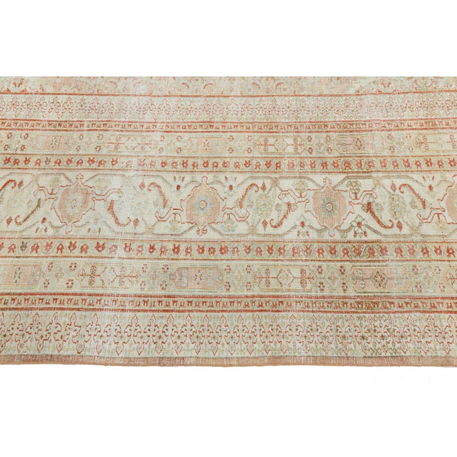 Peach 12 X 13 Antique Peach Tabriz Handmade Persian Wool Rug With Floral Pattern For Sale - Image 8 of 11