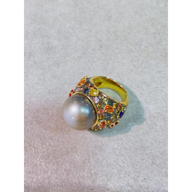 Bochic “Capri” Multi Sapphire & Tahiti Pearl Ring Set In 18K Gold & Silver For Sale In New York - Image 6 of 12