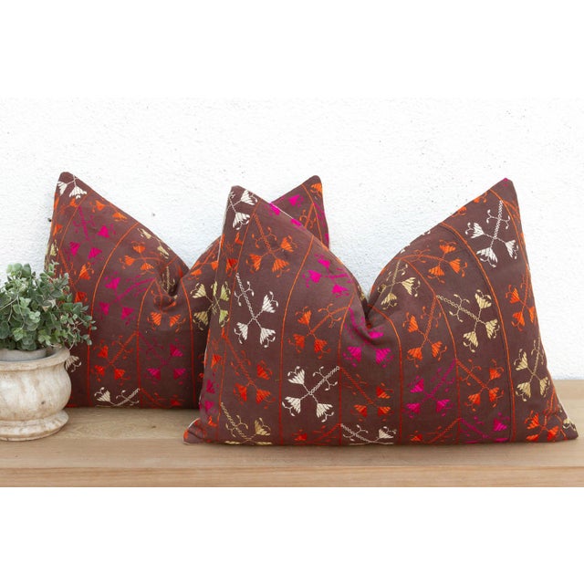 Textile Sangrur Symmetry, Antique Phulkari Lumbar Pillow Covers For Sale - Image 7 of 7
