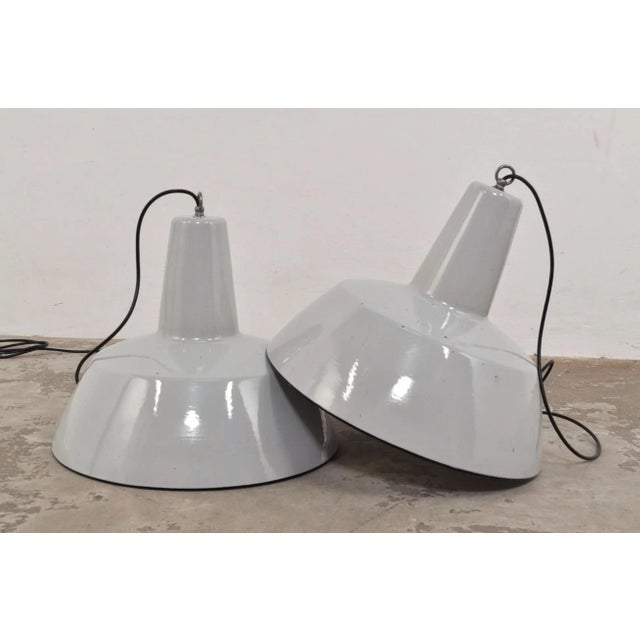 Large size industrial factory lamp. Beautiful model in a beautiful grey color. The lamps have new wiring and a new...