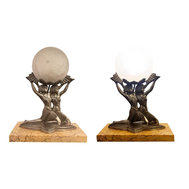 Art Deco Table Lamp with Female Figure, 1930, in Very Good conditions. Designed 1920 to 1949 European Plug (up to...