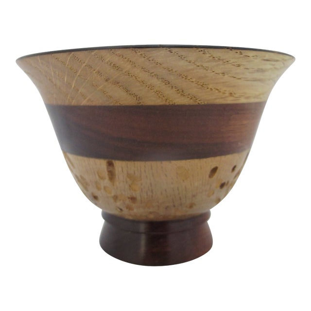 Hand Turned Segmented Multi Tone Wood Studio Artisan Footed Bowl Signed For Sale