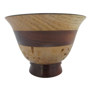 Hand Turned Segmented Multi Tone Wood Studio Artisan Footed Bowl Signed