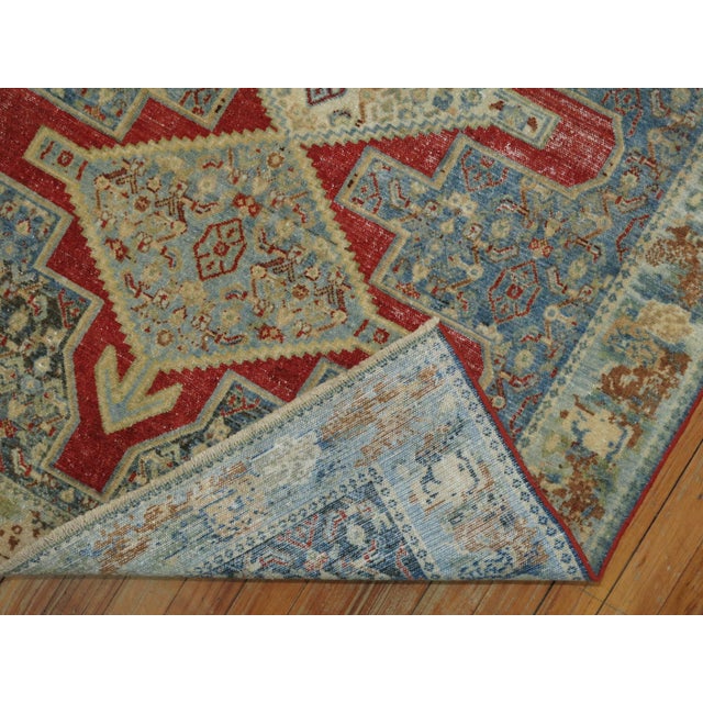 American Fine Blue Red Antique Persian Senneh Rug For Sale - Image 3 of 18