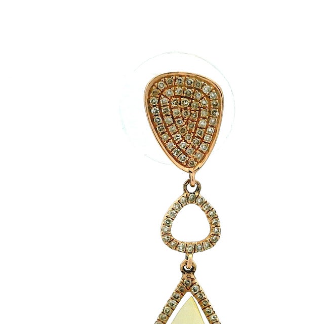 Ivory Contemporary 18K Yellow Gold Mother-of-Pearl & Diamond Teardrop Earrings For Sale - Image 8 of 12