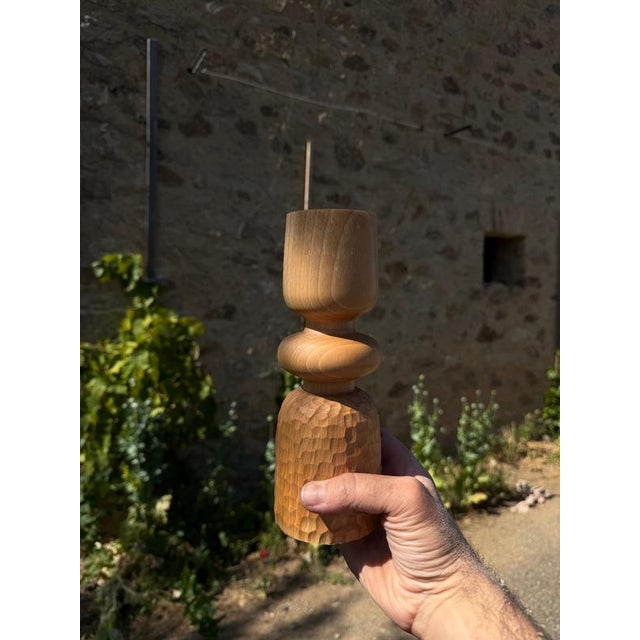Wood Beech Candlestick by Romain Des Bois For Sale - Image 7 of 17