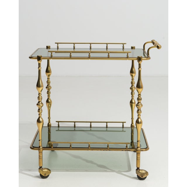 Hollywood Regency Brass Bar Cart on Wheels, France, 1960 Gold For Sale - Image 11 of 13