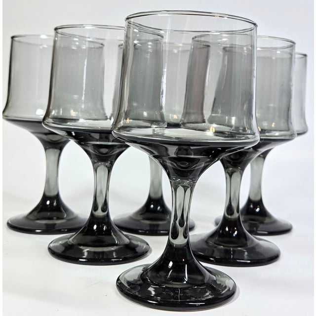 Smoky Grey Mid-Century Goblets- Set of Six For Sale - Image 11 of 12