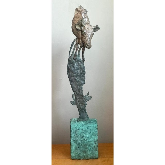Vintage Sculptural Bronze Bull Statue For Sale - Image 4 of 12