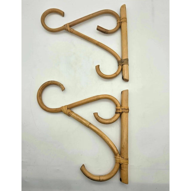 Camel Vintage Bamboo Rattan Wall-Mounted Coat & Hat Racks, Set of 3 For Sale - Image 8 of 9