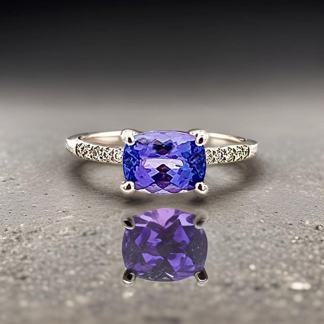 Metal Natural Tanzanite Diamond Ring Size 6.5 14k W Gold 1.79 TCW Certified, Size 7 For Sale - Image 7 of 12