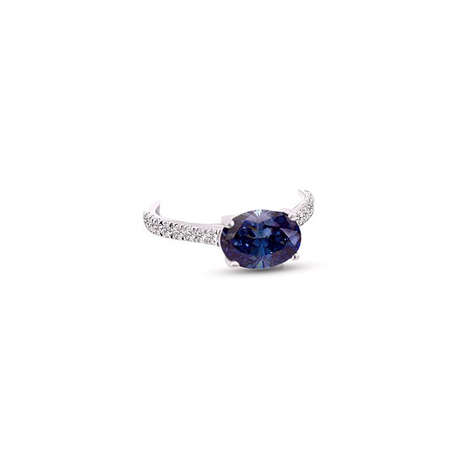 2010s Natural Sapphire Diamond Ring 6.5 14k W Gold 3.15 TCW Certified For Sale - Image 5 of 14