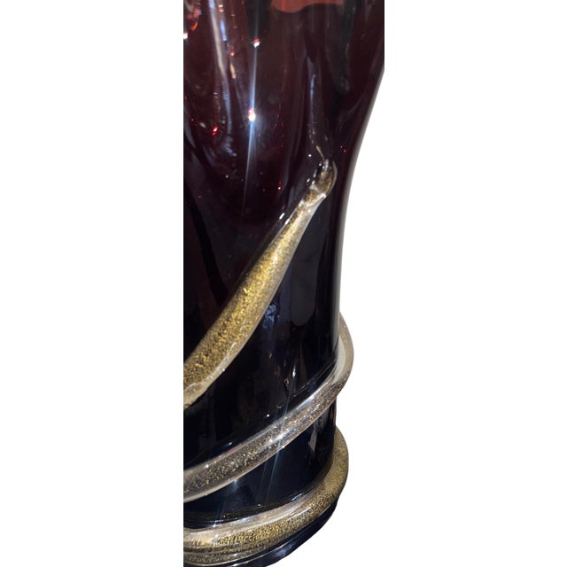 Late 20th Century Signed Camozzo Dark Amethyst & Gold Fleck Murano Glass Vase. Italy, Late 20th C. For Sale - Image 5 of 9