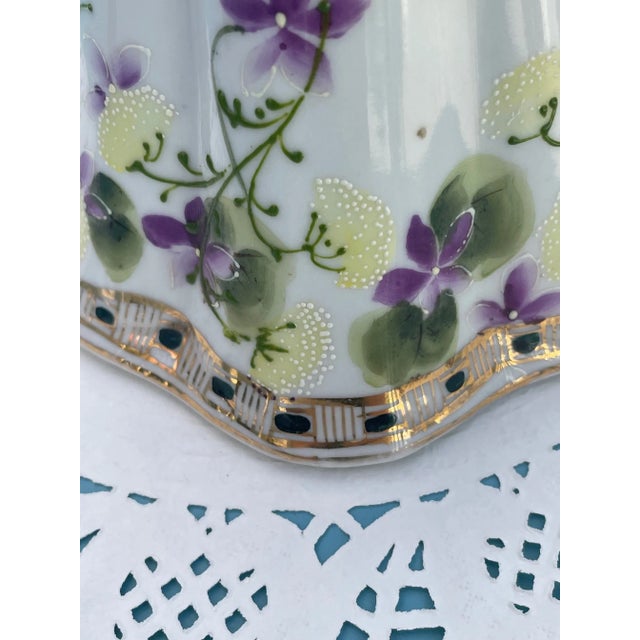 Antique Nippon Porcelain Hand Painted Chocolate Pot, Floral Moriage For Sale - Image 9 of 11