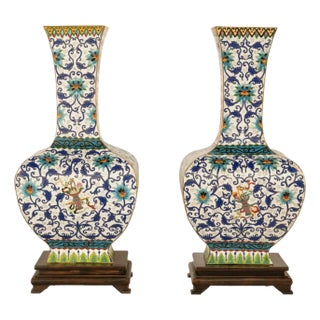 Antique Pair Monumental Chinese Qing Qianlong Period Cloissoné Enamel Vases 1795 For Sale