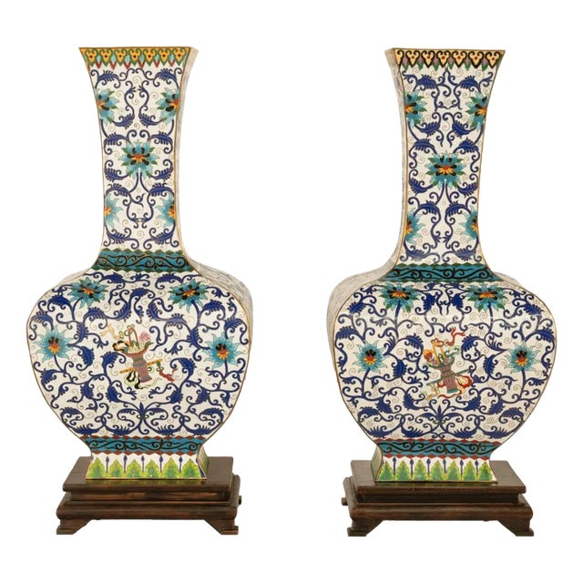 Antique Pair Monumental Chinese Qing Qianlong Period Cloissoné Enamel Vases 1795 For Sale
