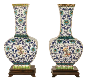 Antique Pair Monumental Chinese Qing Qianlong Period Cloissoné Enamel Vases 1795