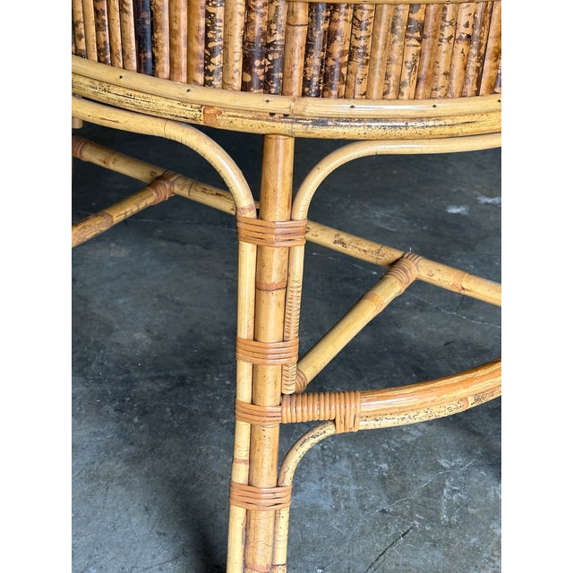 1970s Burnt Bamboo and Rattan Demilune Console Table For Sale In Philadelphia - Image 6 of 10
