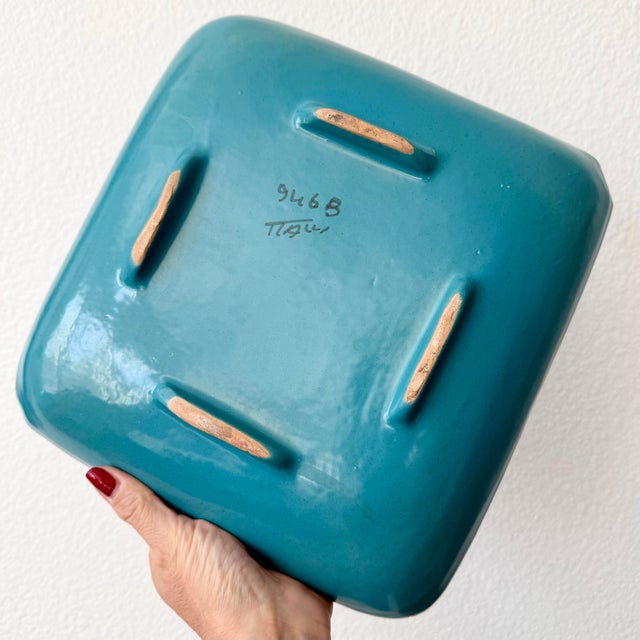 Mid-Century Modern Mid Century Modern Aldo Londi Vetrata Bitossi Italy Teal Ceramic Ashtray Rare For Sale - Image 3 of 11