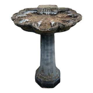 Vintage Grotto Style Cast Concrete Shell Birdbath For Sale