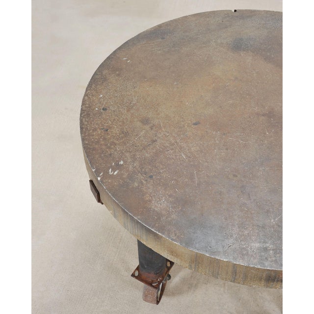 Industrial Style Round Machined Iron Center Table on Casters For Sale In Sacramento - Image 6 of 18