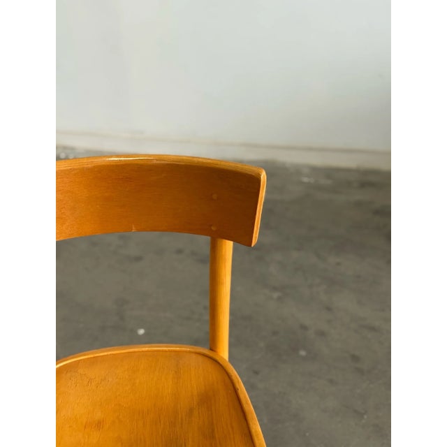 W15.4 D17 H31 SW15 SD16 SH19 Early 1950’s Thonet Bentwood Curved Bar Back Bistro Chair with comfort molded seat. Made in...