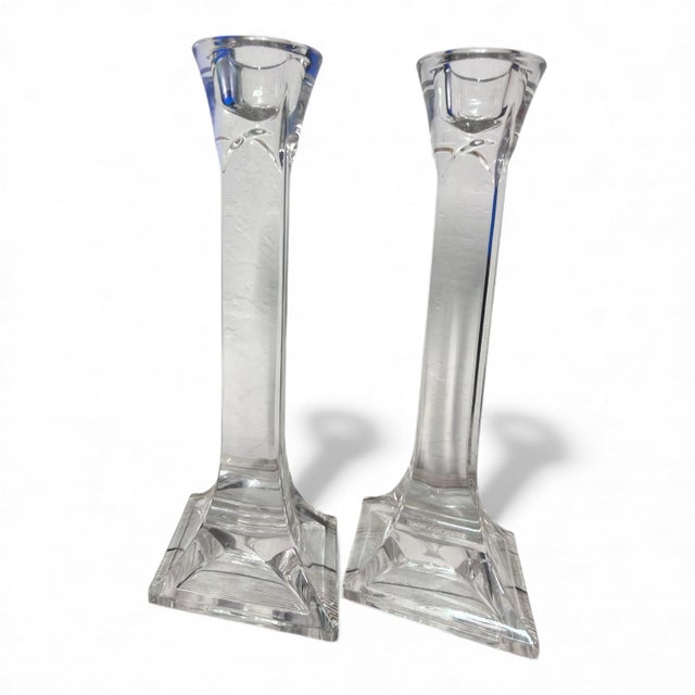 Transitional Mikasa Clear Crystal Taper Candle Holders – Set of 2 For Sale - Image 3 of 3