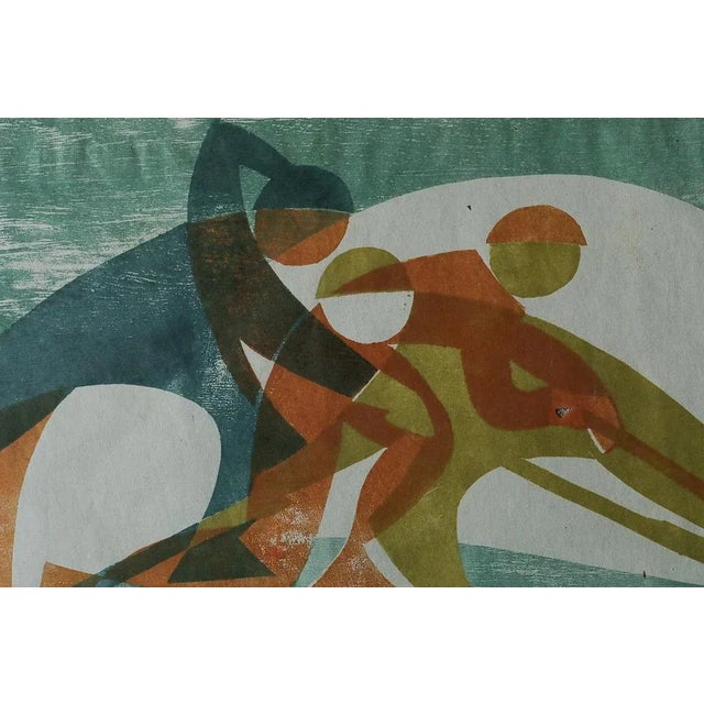 Mid-Century Modern Viking Forsberg, Figures, Colored Woodcut, 1958 For Sale - Image 3 of 7