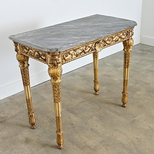 Wood Italian 19th Century Painted and Parcel Gilt Marble Top Console Table For Sale - Image 7 of 13