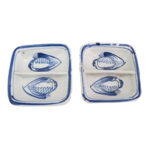 Chinese Blue and White Porcelain Divided Sushi Condiment Sauce Dish Tray Pair