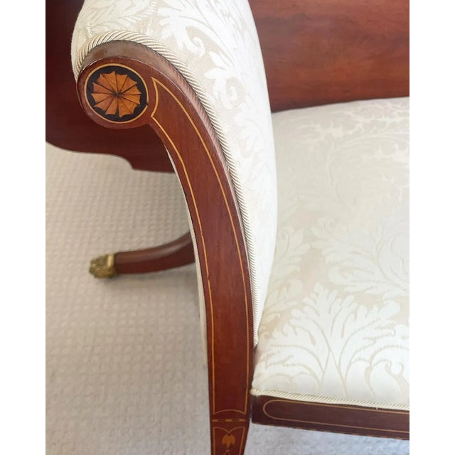 Antique Hepplewhite Mahogany Window Seat/Bench With Inlay and Bellflowers For Sale - Image 9 of 11