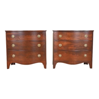Baker Furniture Georgian Flame Mahogany Serpentine Front Chests of Drawers, Newly Refinished For Sale