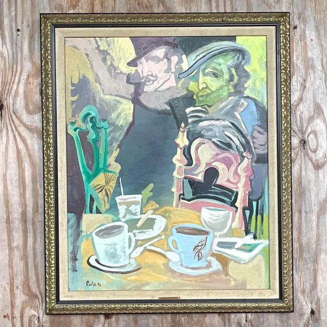 A sensational vintage Boho original oil painting. A brilliant compassions of an interior Figural in bright clear colors....