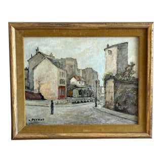 Vintage Louis Peyrat French Oil on Board Impressionist Cityscape Street Scene Paris For Sale