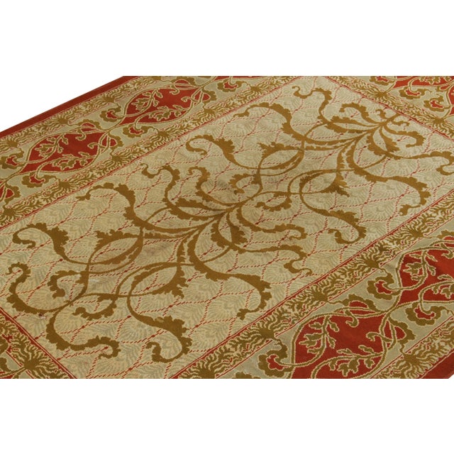 1920s Hand-Knotted Antique Art Nouveau Rug in Red, Green, Brown Floral Pattern For Sale - Image 5 of 7