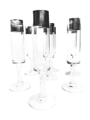Vintage Mid Century Thick Silver Rim Stemmed Shot Glasses - Set of 7