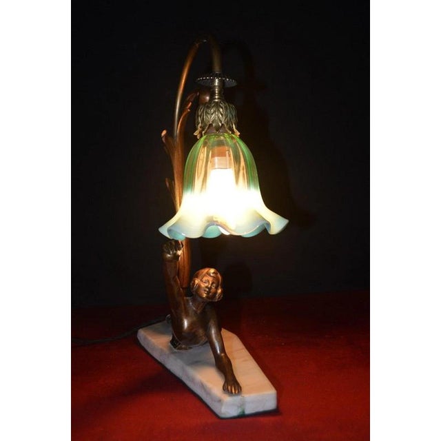 French Art Deco Gilt Bronze Nude Figure Table Lamp, 1930 For Sale - Image 9 of 18
