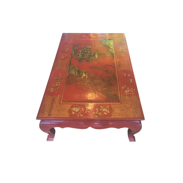 Chinese Lacquered & Handpainted Gilt Coffee Table For Sale - Image 4 of 12