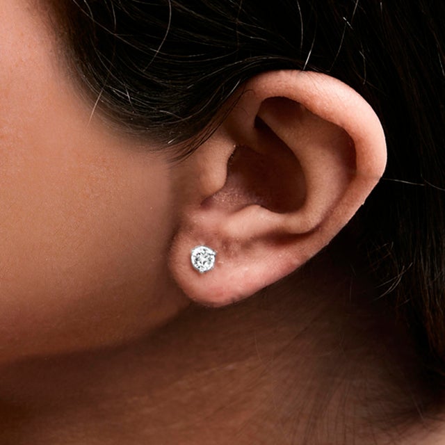 14K White Gold 3/4 Cttw 3-Prong Martini Set Brilliant Round-Cut Solitaire Lab Grown Diamond Screwback Stud Earrings, A Pair For Sale - Image 4 of 5