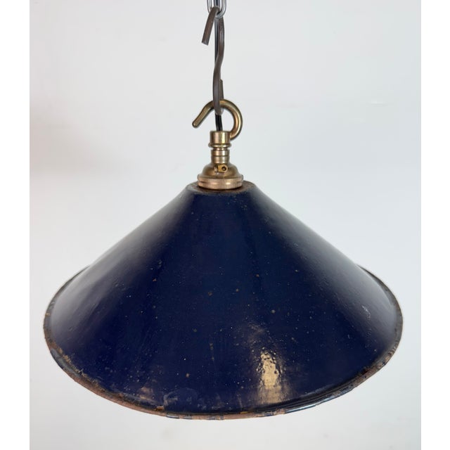 Blue Industrial British Dark Blue Enamel Factory Pendant Lamp, 1950s For Sale - Image 8 of 17
