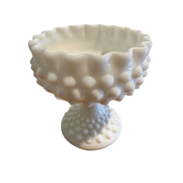 Fenton Art Glass Company Vintage Hobnail Milk Glass Compote, Likely Fenton For Sale - Image 4 of 7