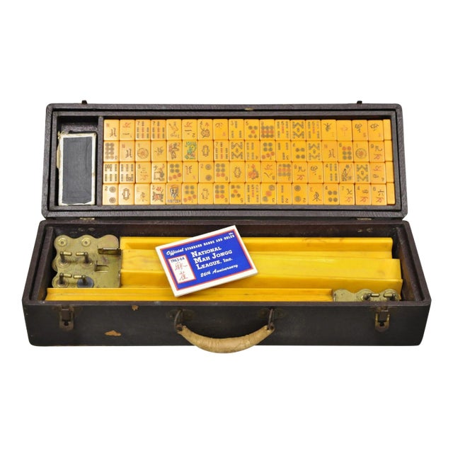 Antique Mah Jong Jongg Bakelite Game Set 148 Tiles 5 Racks For Sale