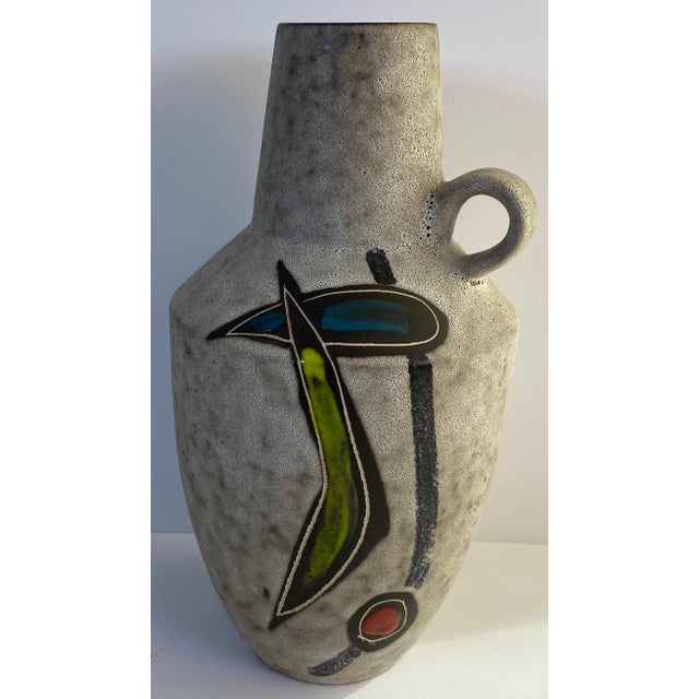 Gray Large Mid-Century Modern West German Ceramic Vase, Abstract With Handle For Sale - Image 8 of 9