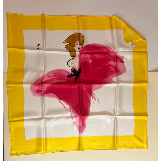 Rare item: The Christian Dior René Gruau Vintage High Fashion Woman Illustration Silk Scarf is a luxurious accessory for...